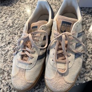 adidas Beige Suede Sneakers with Navy Stripes